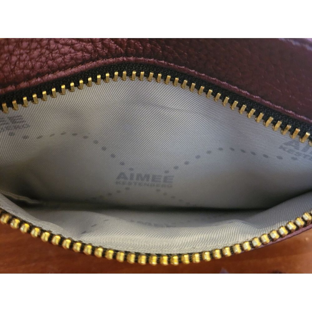 Aimee Kestenberg Genuine Leather Zip Clutch Purse Burgundy Metallic Gold Accents - Picture 5 of 15